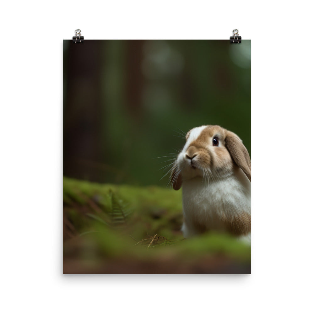 Serene Mini Lop Bunny in a Forest Photo paper poster - PosterfyAI.com