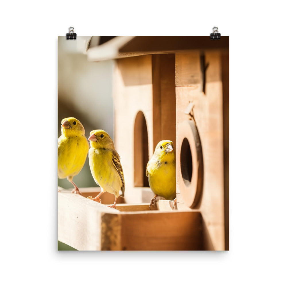 Singing canaries in a birdhouse Photo paper poster - PosterfyAI.com