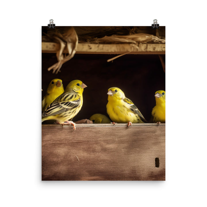 Singing canaries in a birdhouse Photo paper poster - PosterfyAI.com