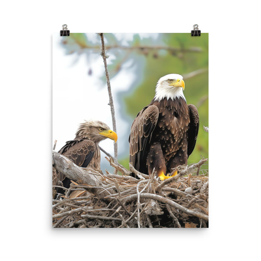 Bald Eagle in its Nest with Eaglets Photo paper poster - PosterfyAI.com