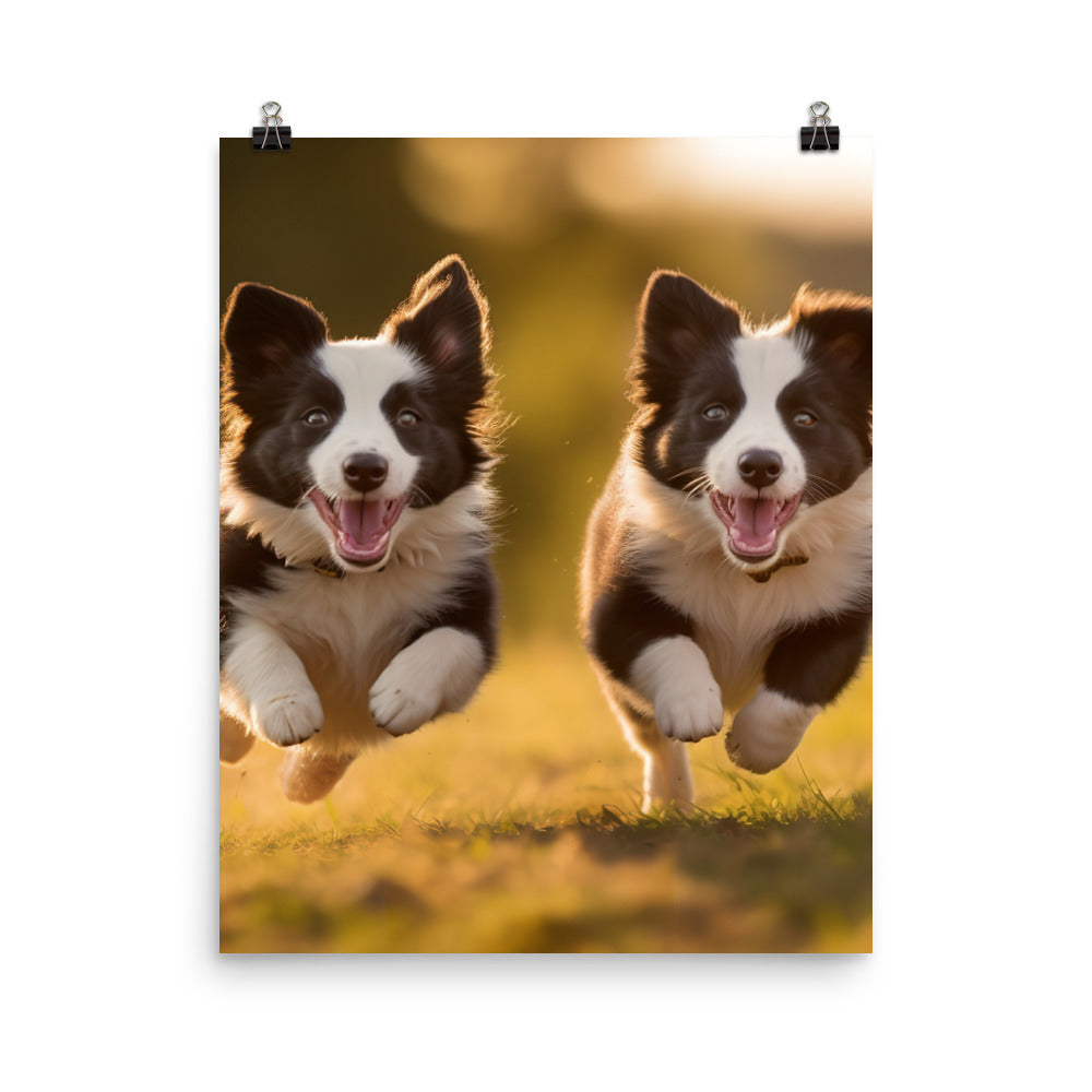 Two energetic Border Collies Photo paper poster - PosterfyAI.com