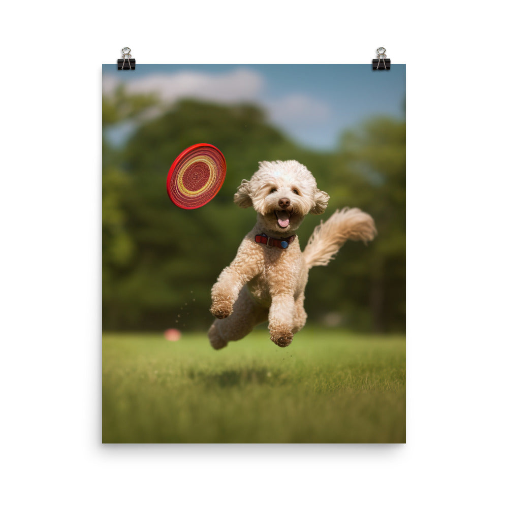The Playful Poodle in Action Photo paper poster - PosterfyAI.com