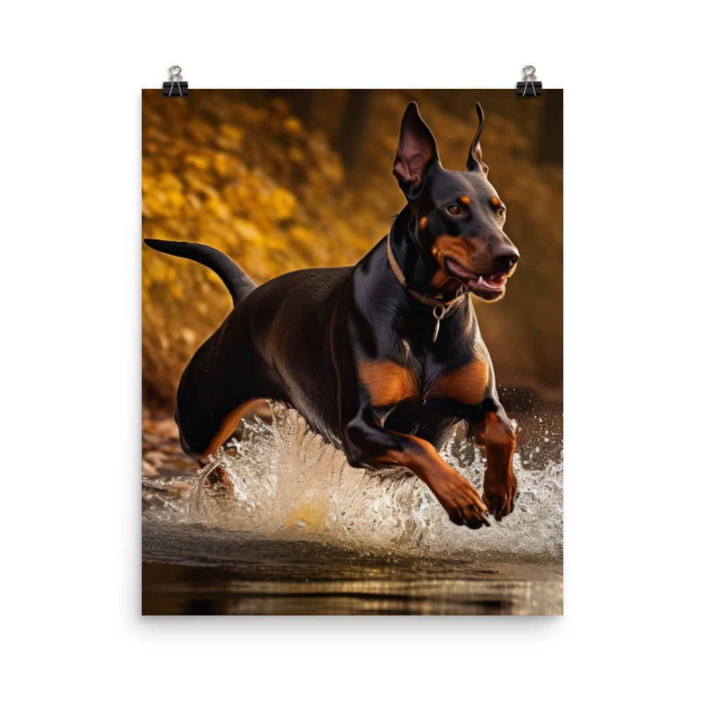The athleticism of a Doberman Pinscher in action Photo paper poster - PosterfyAI.com