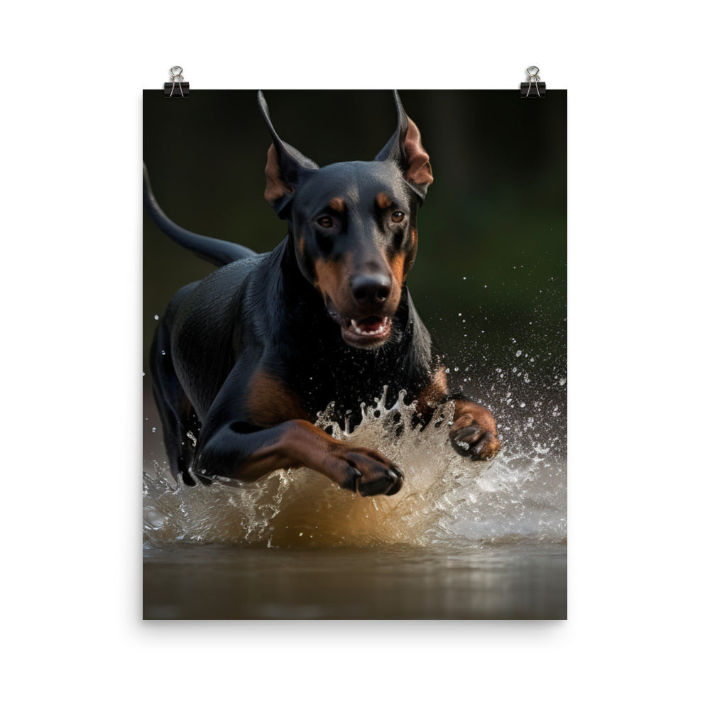 The athleticism of a Doberman Pinscher in action Photo paper poster - PosterfyAI.com