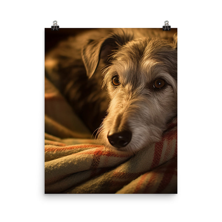 Sleepy Scottish Deerhound by the Fire Photo paper poster - PosterfyAI.com