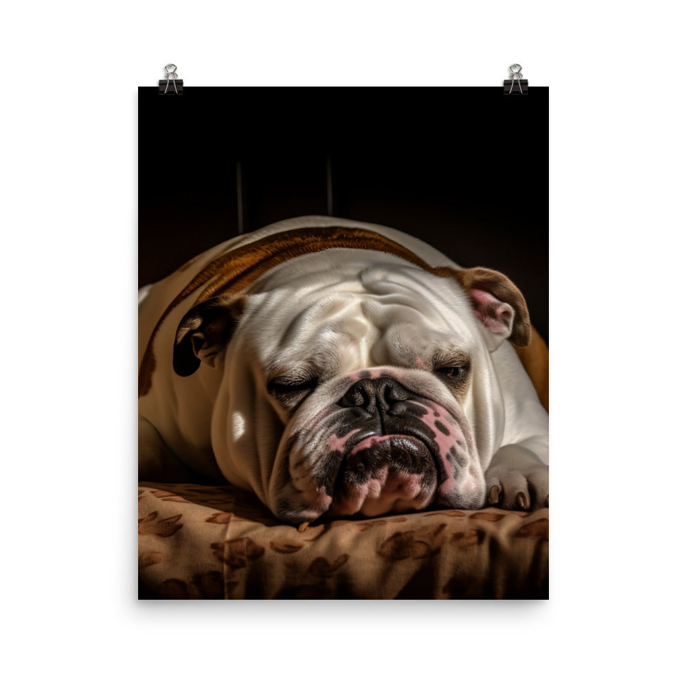 Sleepy Bulldog in His Bed Photo paper poster - PosterfyAI.com