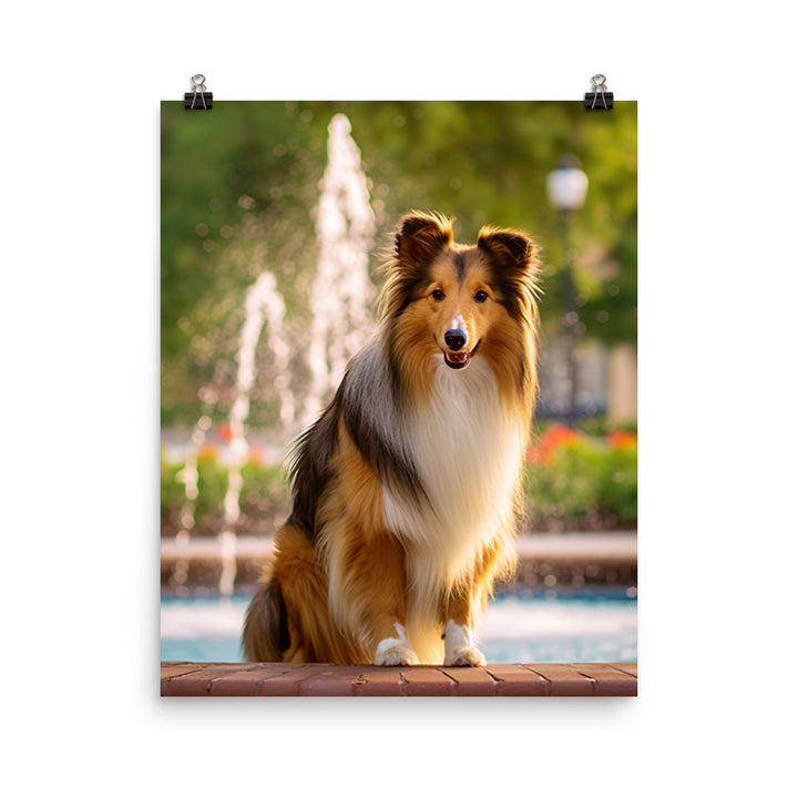 Shetland Sheepdog Posing in the Park Photo paper poster - PosterfyAI.com