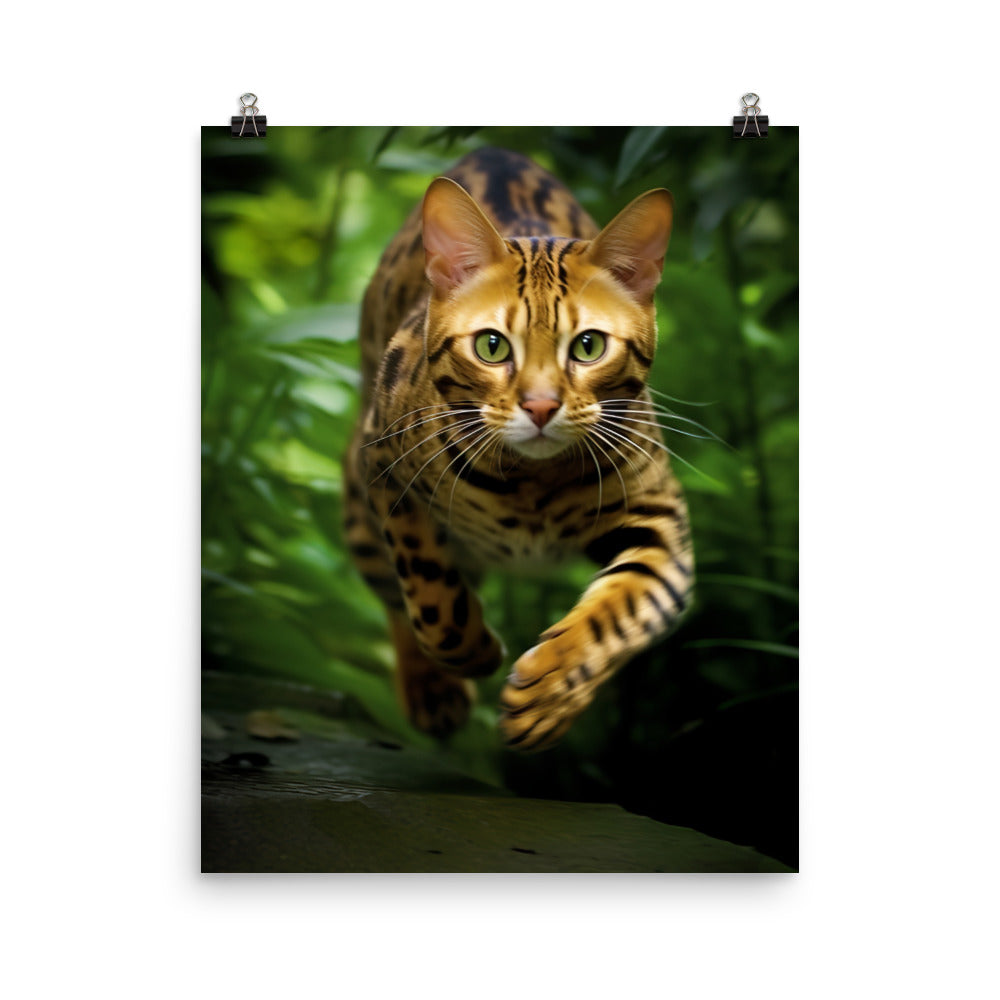 Bengal Cat Hunting Adventure Photo paper poster - PosterfyAI.com