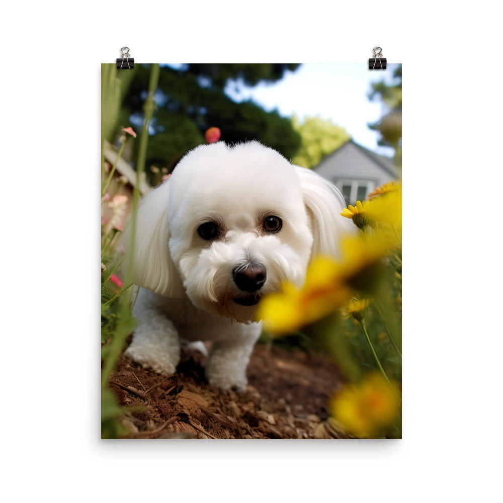 Bichon Frise in a Garden Photo paper poster - PosterfyAI.com