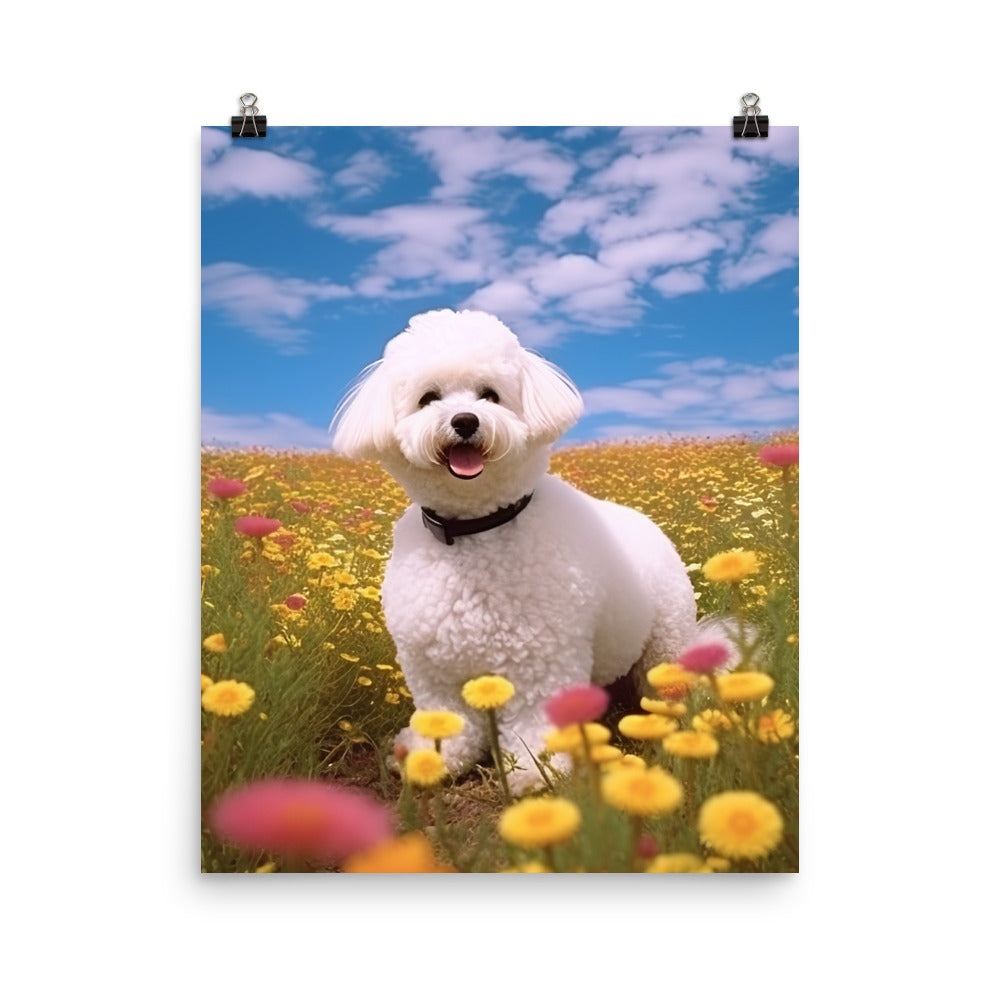 Bichon Frise in a Field of Flowers Photo paper poster - PosterfyAI.com