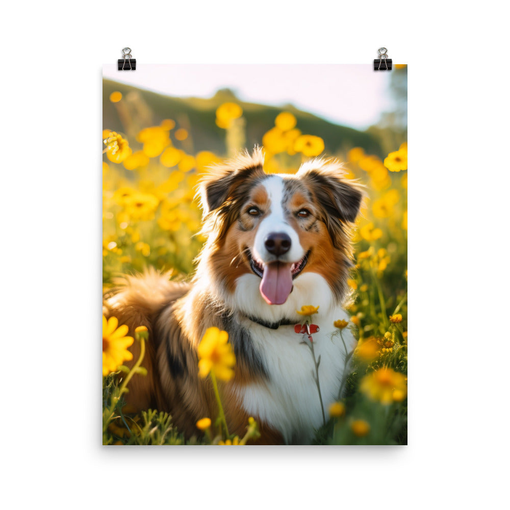 Australian Shepherd sitting Photo paper poster - PosterfyAI.com