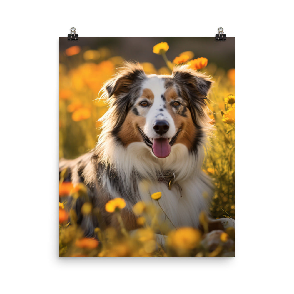 Australian Shepherd sitting Photo paper poster - PosterfyAI.com