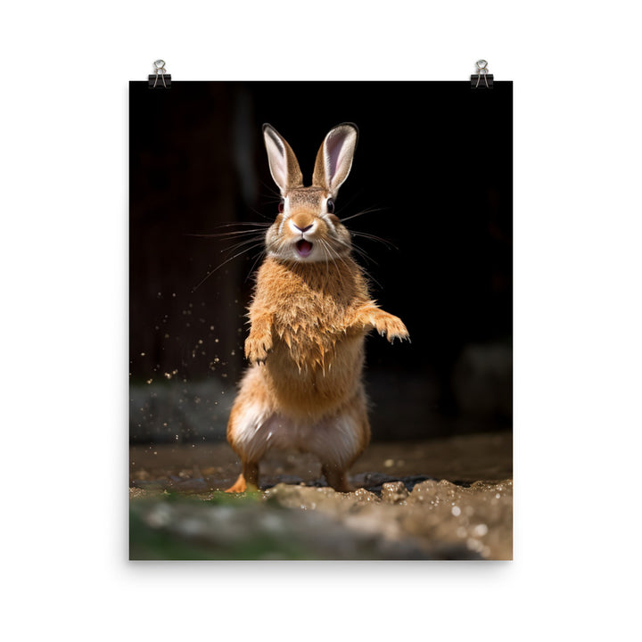 Belgian Hare Enjoying a Playful Hop Photo paper poster - PosterfyAI.com