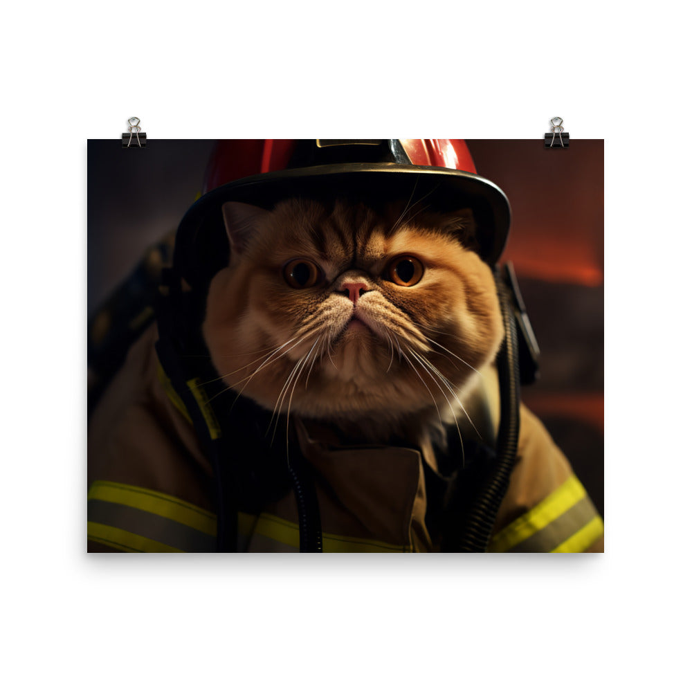 Exotic Shorthair Firefighter Photo paper poster - PosterfyAI.com