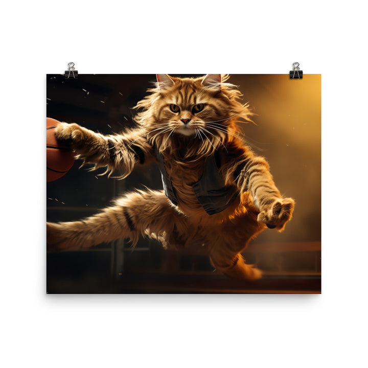 Maine Coon Basketball Player Photo paper poster - PosterfyAI.com