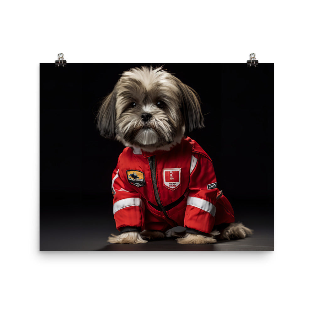 Lhasa Apso Motorsport Athlete Photo paper poster - PosterfyAI.com