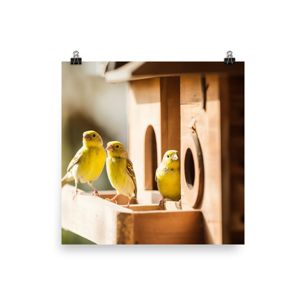 Singing canaries in a birdhouse Photo paper poster - PosterfyAI.com