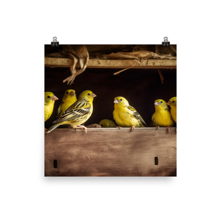 Singing canaries in a birdhouse Photo paper poster - PosterfyAI.com