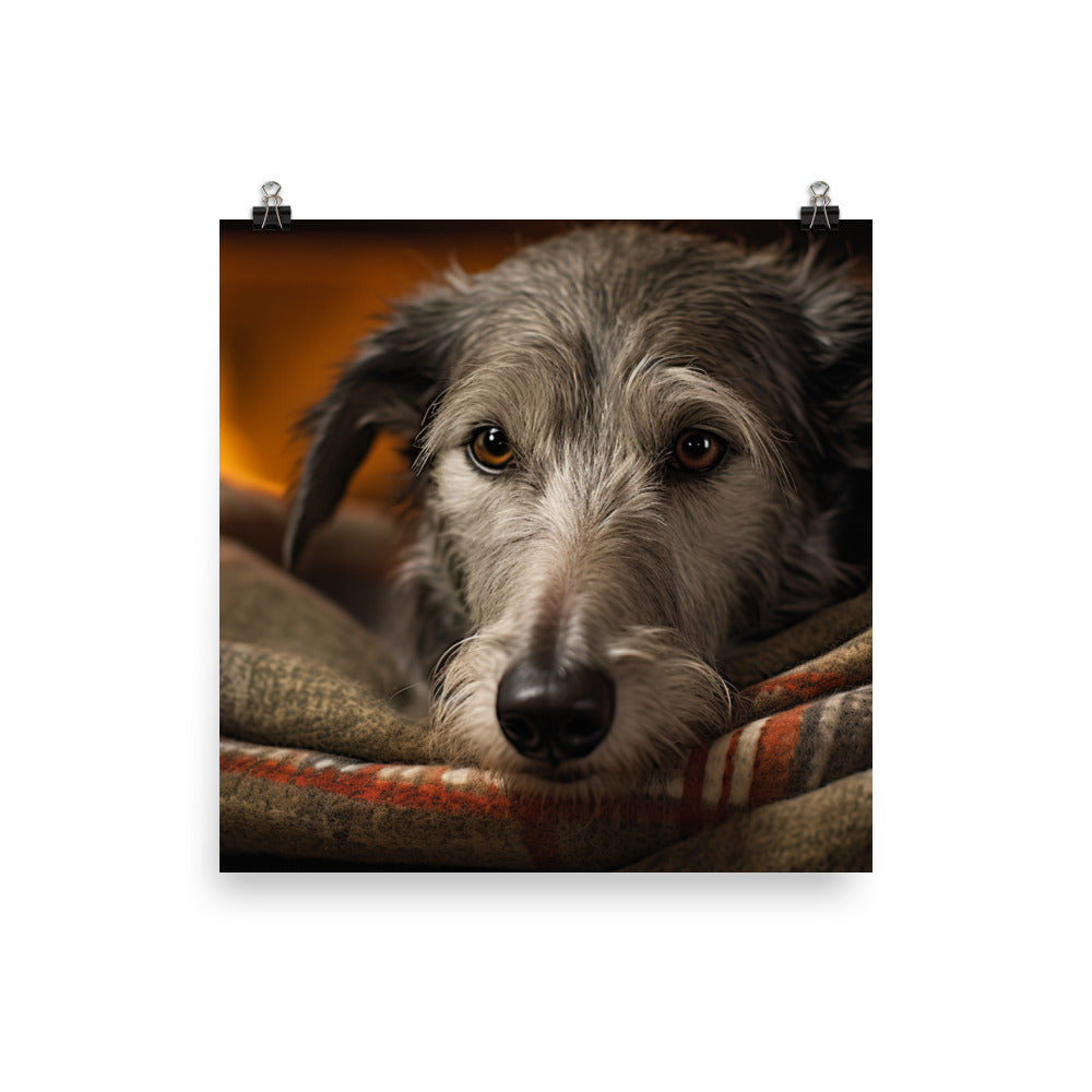 Sleepy Scottish Deerhound by the Fire  Photo paper poster - PosterfyAI.com