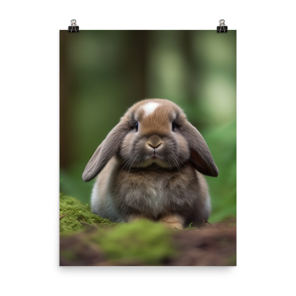 Serene Mini Lop Bunny in a Forest Photo paper poster - PosterfyAI.com