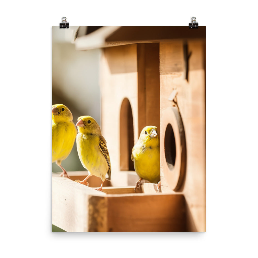 Singing canaries in a birdhouse Photo paper poster - PosterfyAI.com