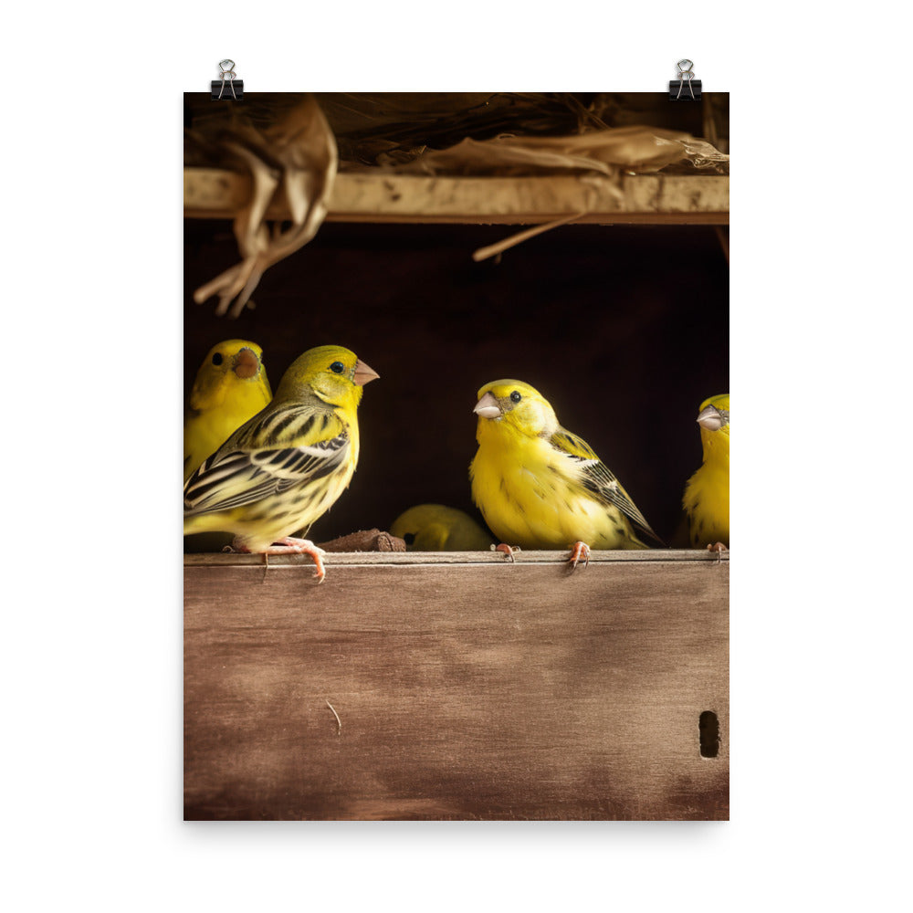 Singing canaries in a birdhouse Photo paper poster - PosterfyAI.com