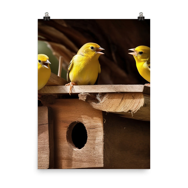 Singing canaries in a birdhouse Photo paper poster - PosterfyAI.com