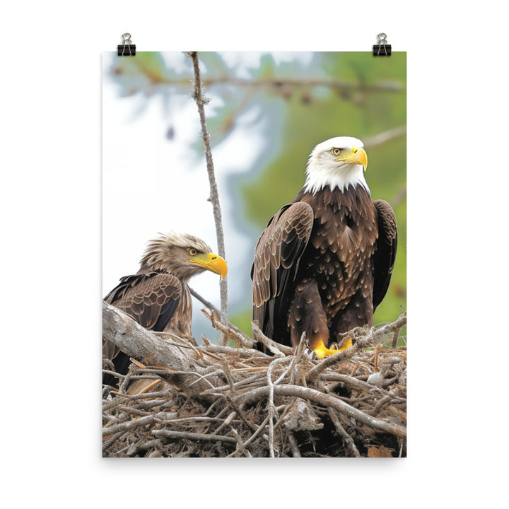 Bald Eagle in its Nest with Eaglets Photo paper poster - PosterfyAI.com