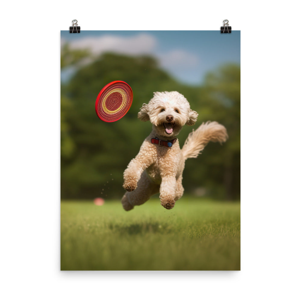 The Playful Poodle in Action Photo paper poster - PosterfyAI.com