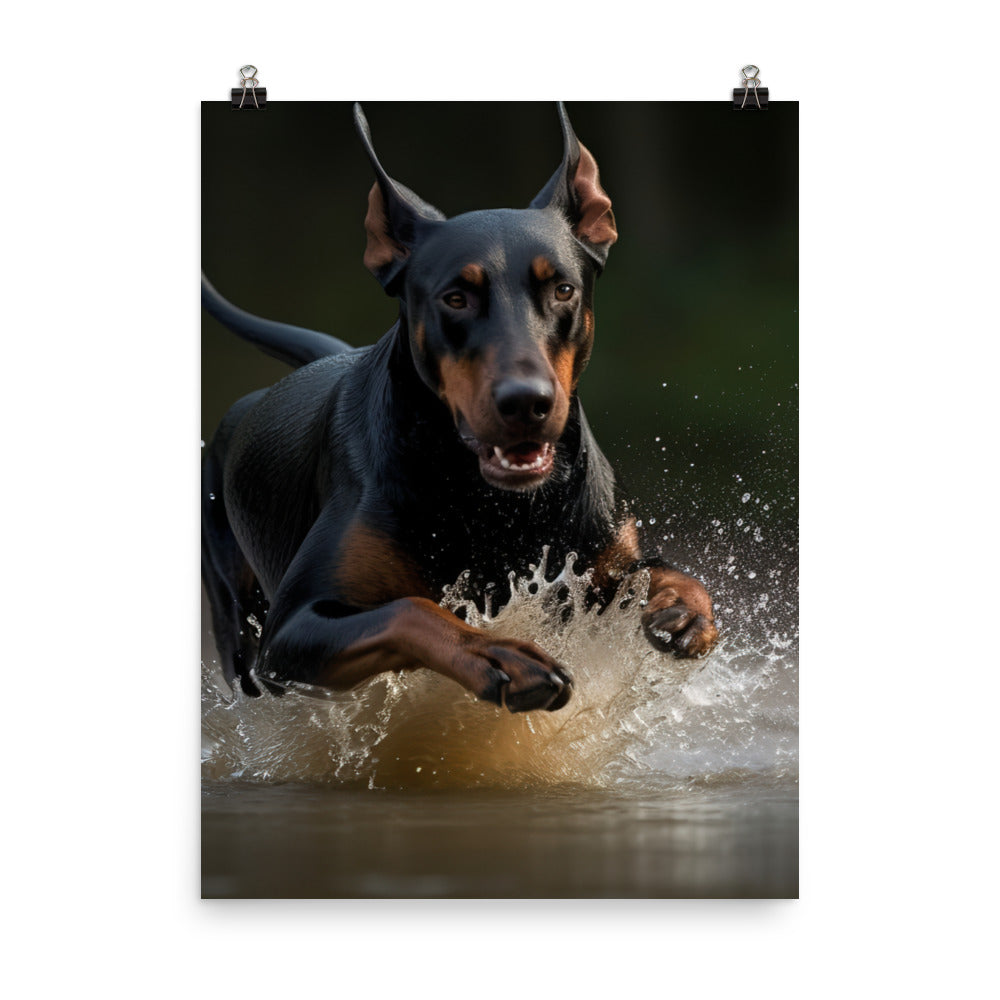 The athleticism of a Doberman Pinscher in action Photo paper poster - PosterfyAI.com