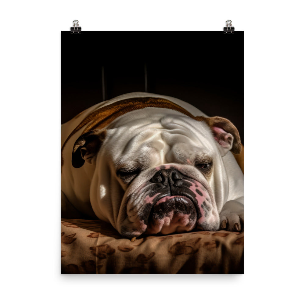 Sleepy Bulldog in His Bed Photo paper poster - PosterfyAI.com
