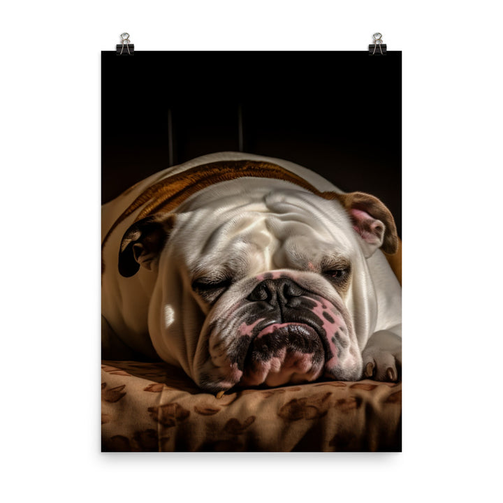Sleepy Bulldog in His Bed Photo paper poster - PosterfyAI.com