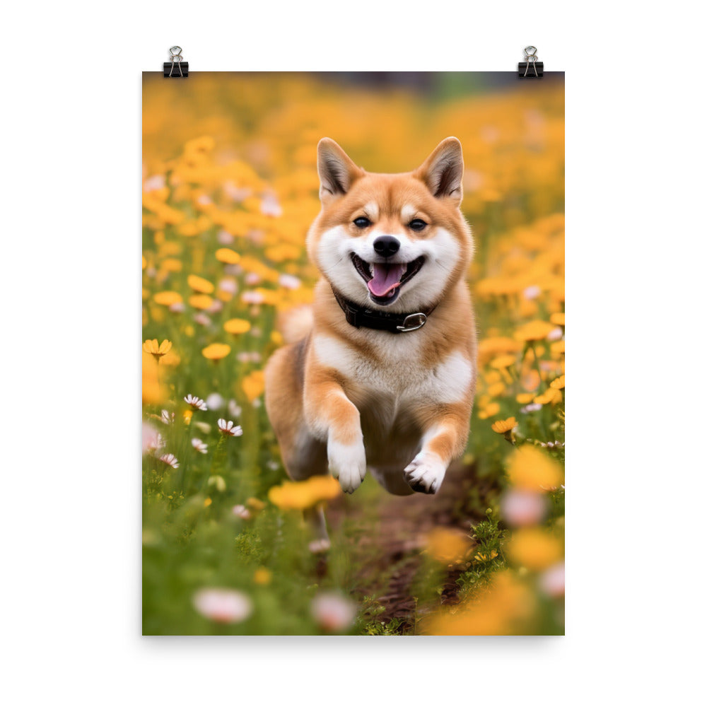 Shiba Inu Running Photo paper poster - PosterfyAI.com