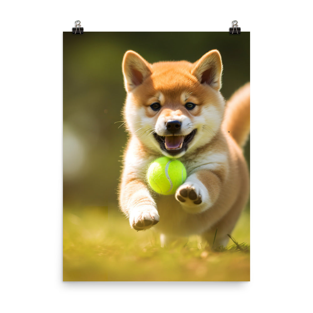 Shiba Inu Pup Playing Photo paper poster - PosterfyAI.com