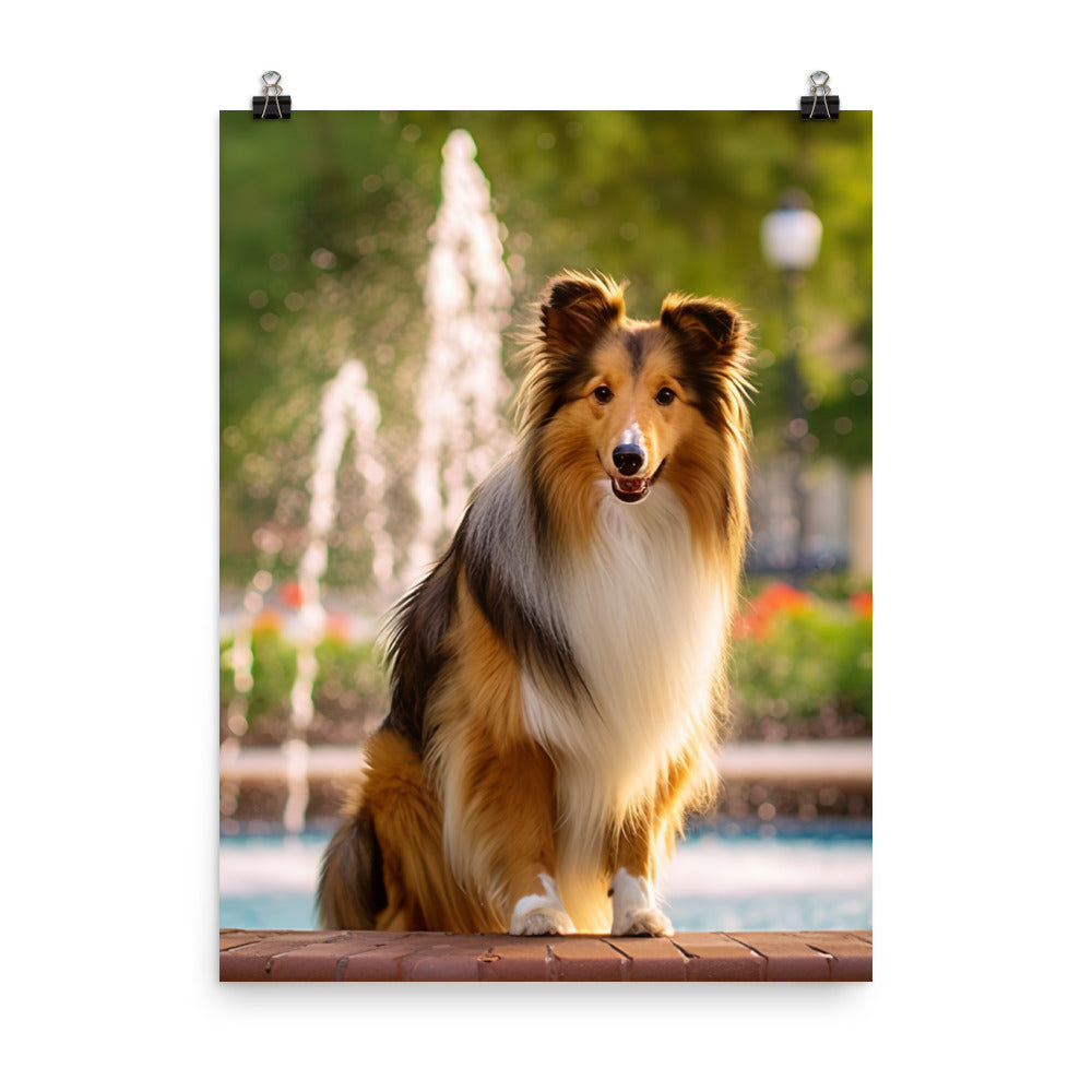 Shetland Sheepdog Posing in the Park Photo paper poster - PosterfyAI.com