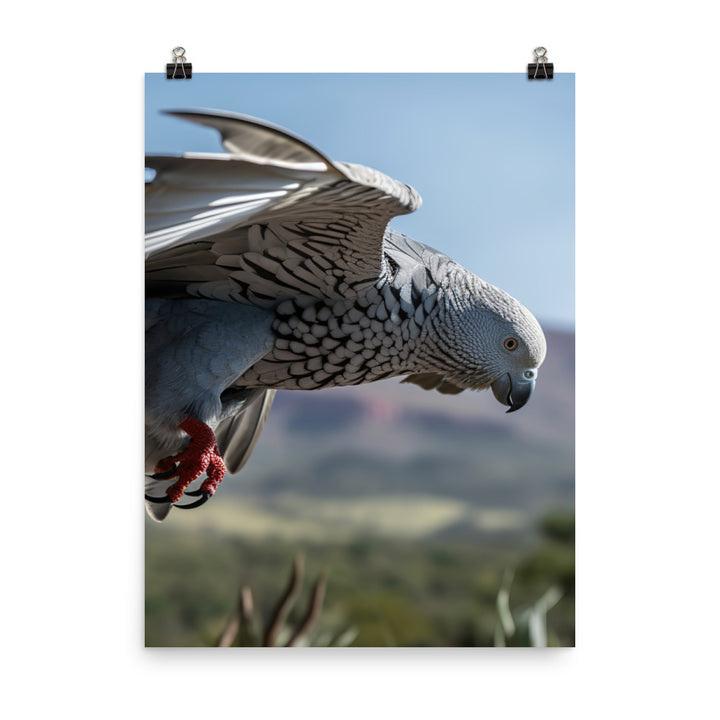 African Grey Parrot in Flight Photo paper poster - PosterfyAI.com
