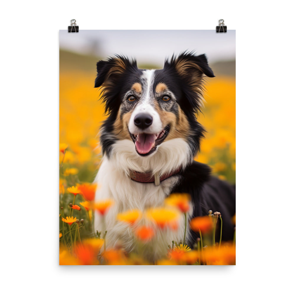 Border Collie in Bloom Photo paper poster - PosterfyAI.com