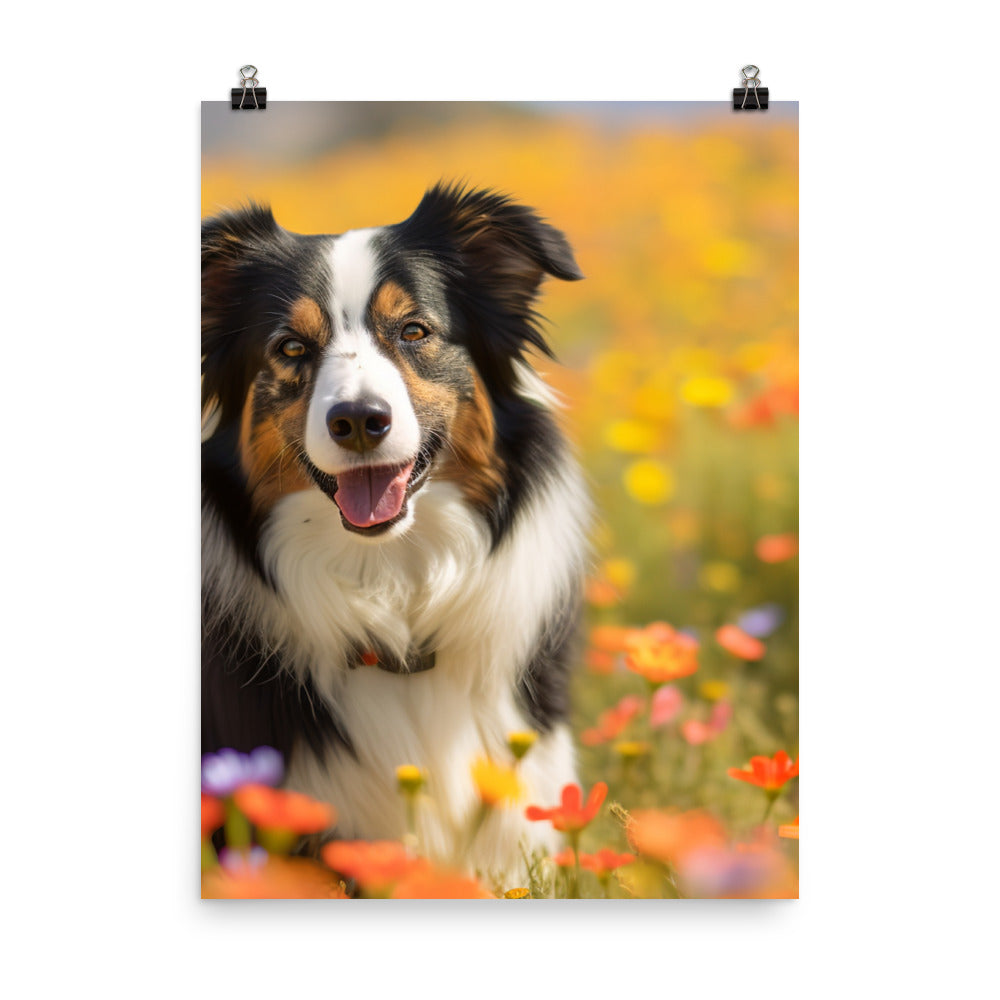 Border Collie in Bloom Photo paper poster - PosterfyAI.com