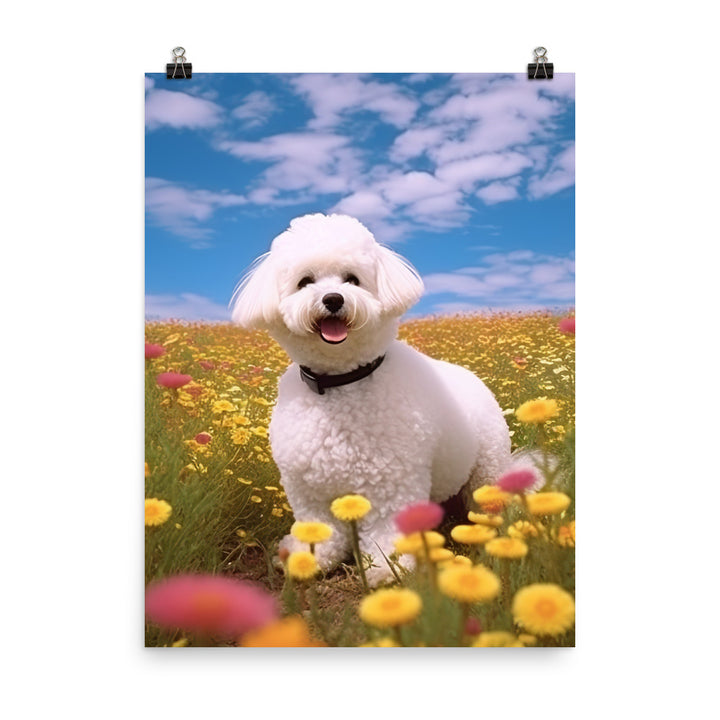 Bichon Frise in a Field of Flowers Photo paper poster - PosterfyAI.com