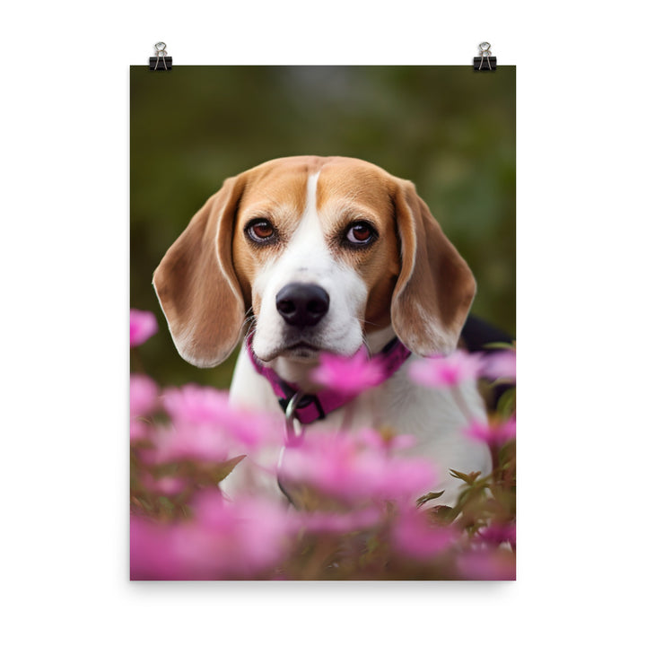 Beagle and the flowers Photo paper poster - PosterfyAI.com
