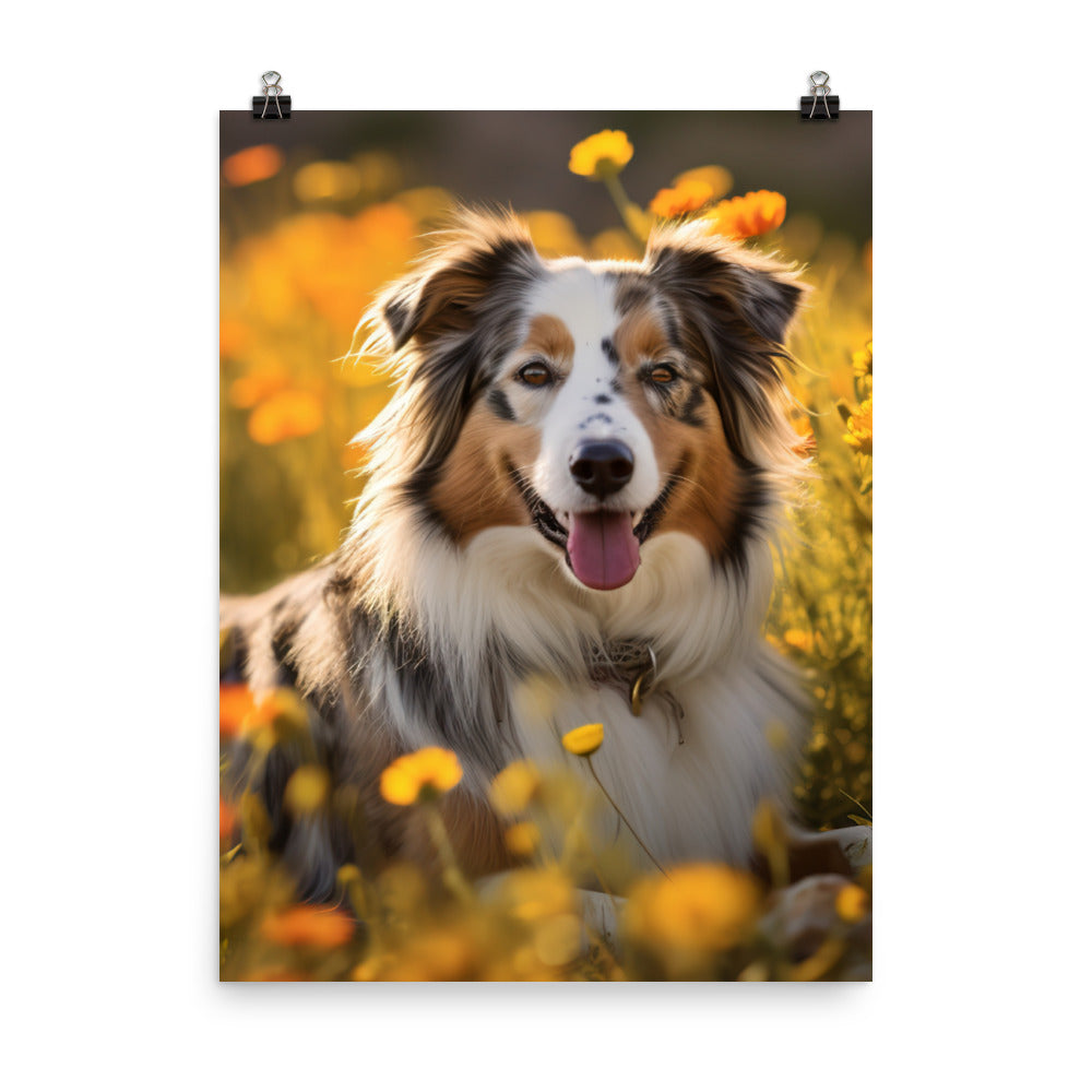 Australian Shepherd sitting Photo paper poster - PosterfyAI.com