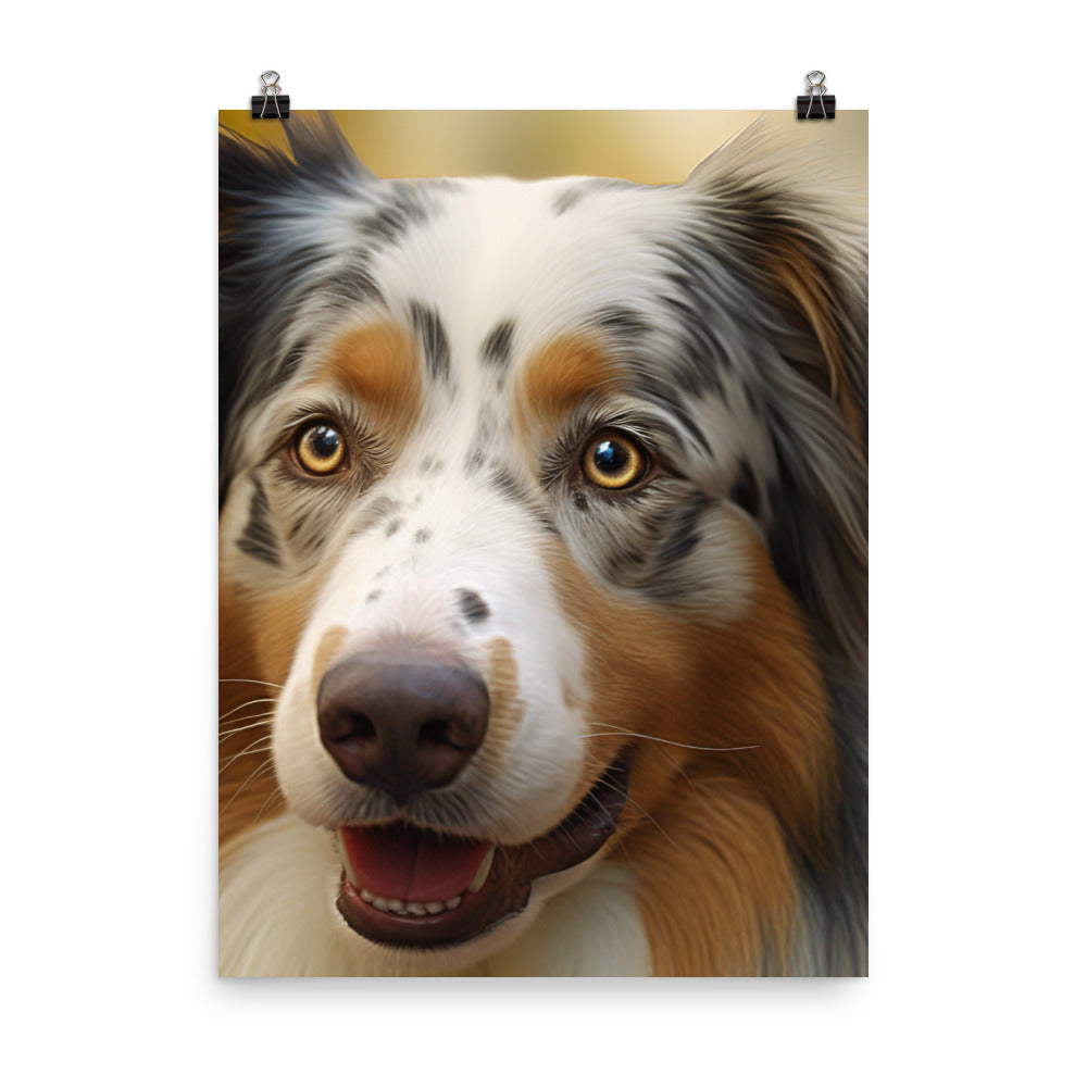 A Photorealistic portrait of your Australian Shepherd Photo paper poster - PosterfyAI.com