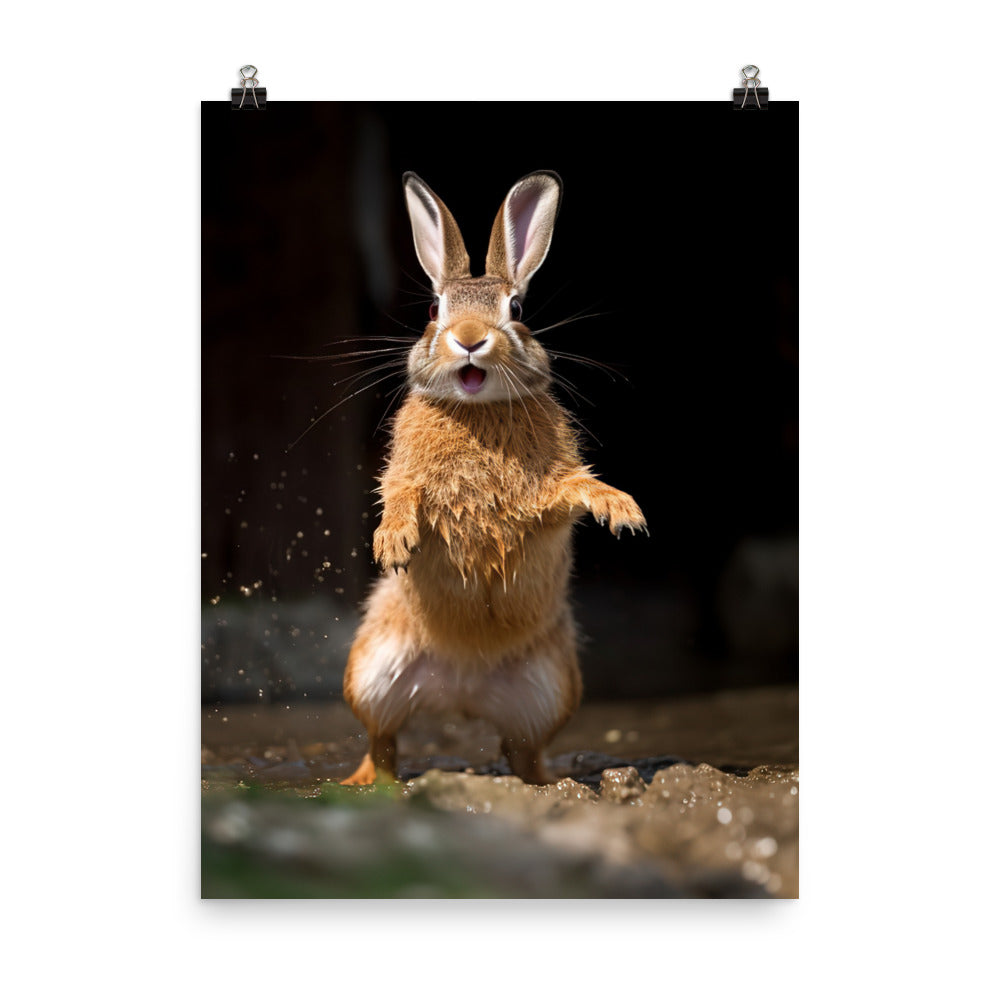 Belgian Hare Enjoying a Playful Hop Photo paper poster - PosterfyAI.com