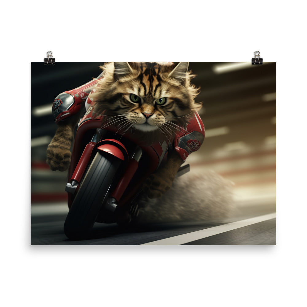 Maine Coon Superbike Athlete Photo paper poster - PosterfyAI.com