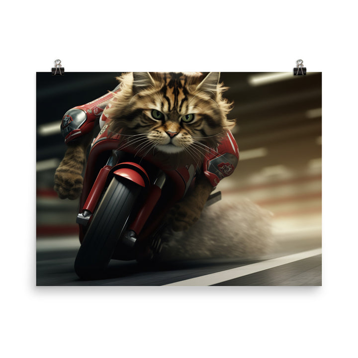 Maine Coon Superbike Athlete Photo paper poster - PosterfyAI.com