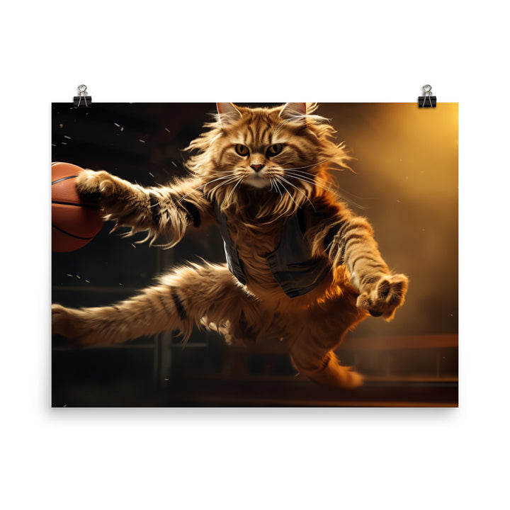 Maine Coon Basketball Player Photo paper poster - PosterfyAI.com
