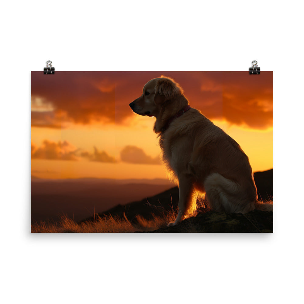 Majestic Golden Retriever at Sunset photo paper poster - Posterfy.AI