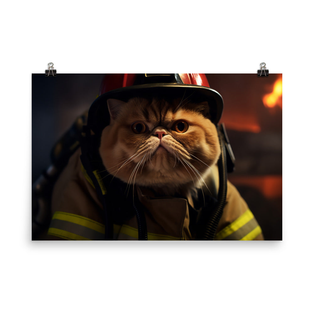 Exotic Shorthair Firefighter Photo paper poster - PosterfyAI.com