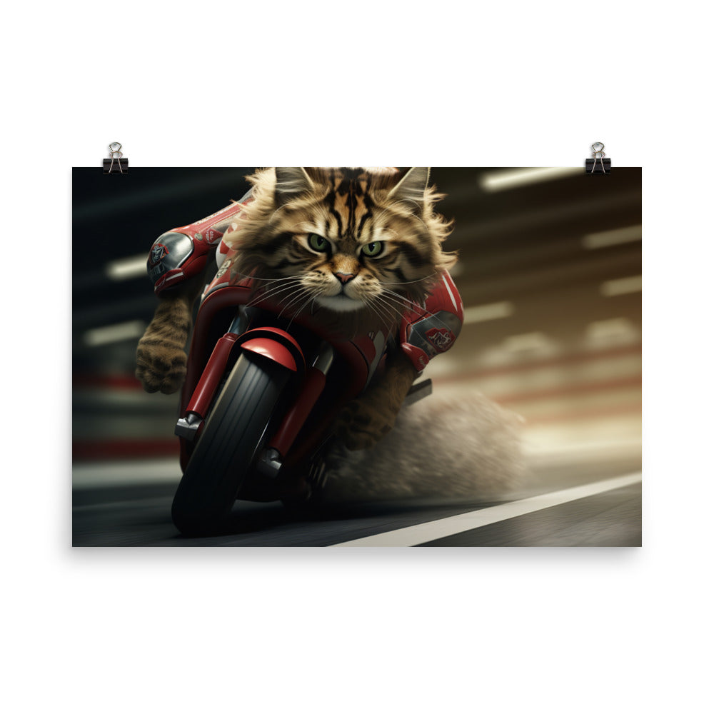 Maine Coon Superbike Athlete Photo paper poster - PosterfyAI.com