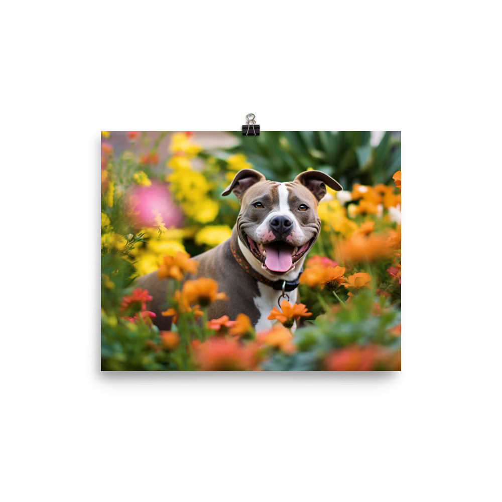 American Staffordshire Terrier in the Garden photo paper poster - Posterfy.AI